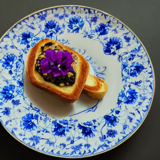 Image similar to a milanese with jam and a blue flower