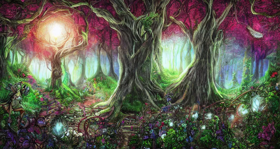 Prompt: Enchanted and magic forest, by schizophrenia patient