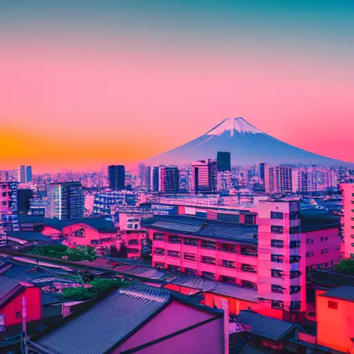 Image similar to synthwave japanese town, sunset, sharp focus, 8 k, high details