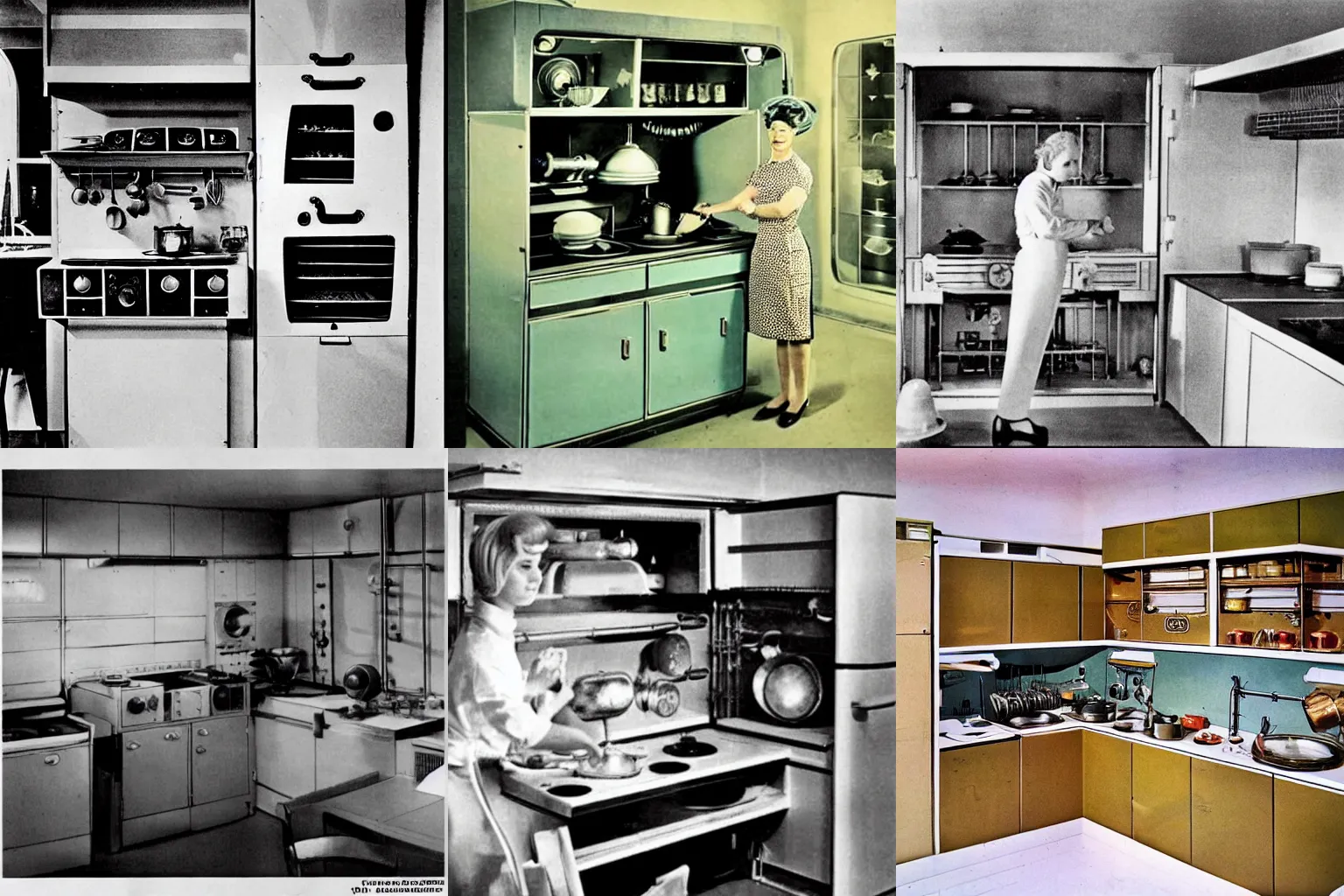 Prompt: a soviet space kitchen from 60s, photo