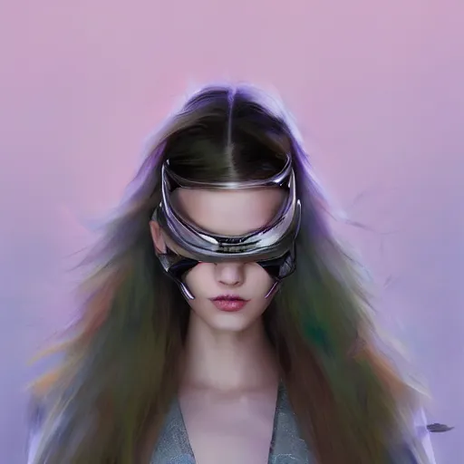 Prompt: A masterpiece portrait of a Incredibly beautiful futuristic high fashion model girl with designer mask. Vogue. trending on artstation, digital art, by Stanley Artgerm Lau, WLOP, Rossdraws, James Jean, Andrei Riabovitchev, Marc Simonetti, Yoshitaka Amano