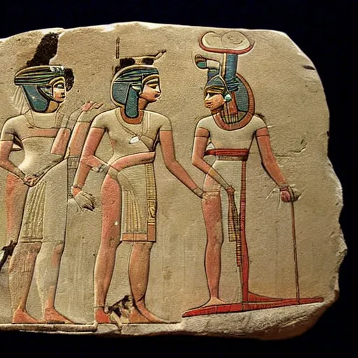 Image similar to ancient egyptian art featuring aliens!