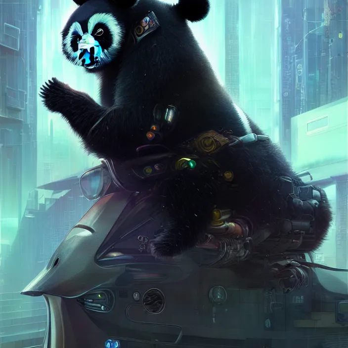 Prompt: cyberpunk panda, naturel, hyper detailed, digital art, trending in artstation, cinematic lighting, studio quality, smooth render, unreal engine 5 rendered, octane rendered, art style by klimt and nixeu and ian sprigger and wlop and krenz cushart.