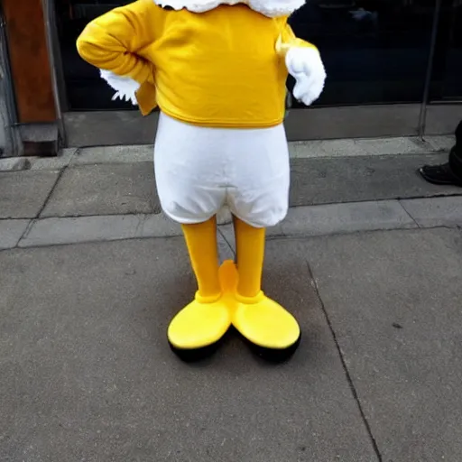 Prompt: A photo of a human as Donald Duck