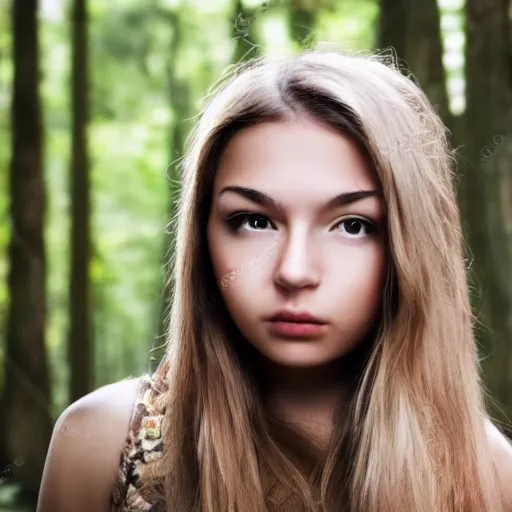 Prompt: detailed cute girl in a forest, detailed face, sharp focus, sharp, hd