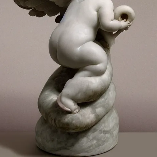 Image similar to a fat angel, marble sculpture