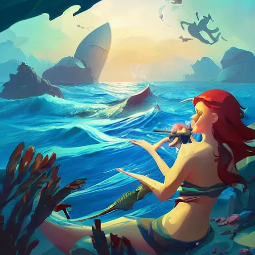 Image similar to painting mermaid treasure on sea of thieves game avatar hero smooth face median photoshop filter cutout vector, behance hd by jesper ejsing, by rhads, makoto shinkai and lois van baarle, ilya kuvshinov, rossdraws global illumination