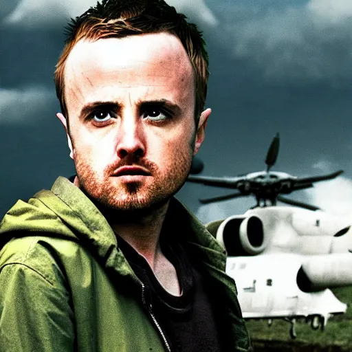 Image similar to jesse pinkman from breaking bad in the vietnam war, 4 k, hyper realistic