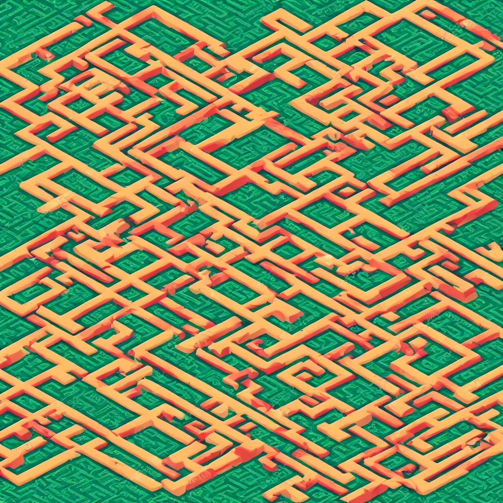 Prompt: wimmelbilder maze made of cartoon rug roads, isometric, very sharp