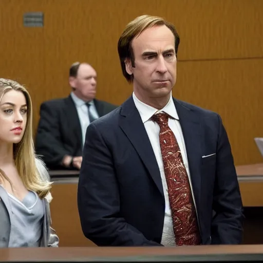 Image similar to Saul Goodman in a courtroom with Amber Heard