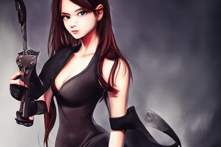 Image similar to cute girl holding karambit, portrait, digital art, realism, 8 k, anime,