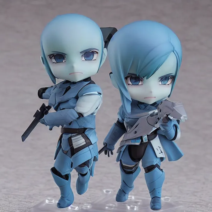 Image similar to destiny commander zavala!!!!!!!!!!!!!!!!!!!!!!!!!!, an ( ( ( ( ( anime ) ) ) ) ) nendoroid of commander zavala, male figurine, light - blue skin and bald!!!!!!!!, detailed product photo