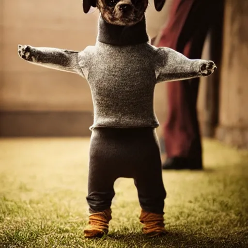 Prompt: how would a dog wear pants? by gustave carus cinematic beautiful photography