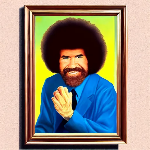Prompt: Bob Ross as a cult leader, portrait painting