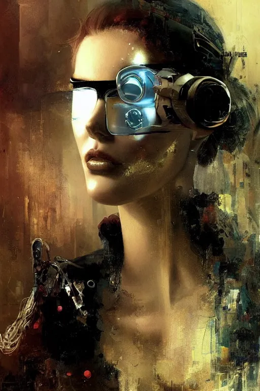 Prompt: a futuristic secret FBI sky hacker female with internal cybernetic connection eyepatch, sexy trendy look, young, modern, liberate woman, highly detailed, intricate, sharp details, dystopian mood, sci-fi character portrait by gaston bussiere, craig mullins, portrait by paolo roversi