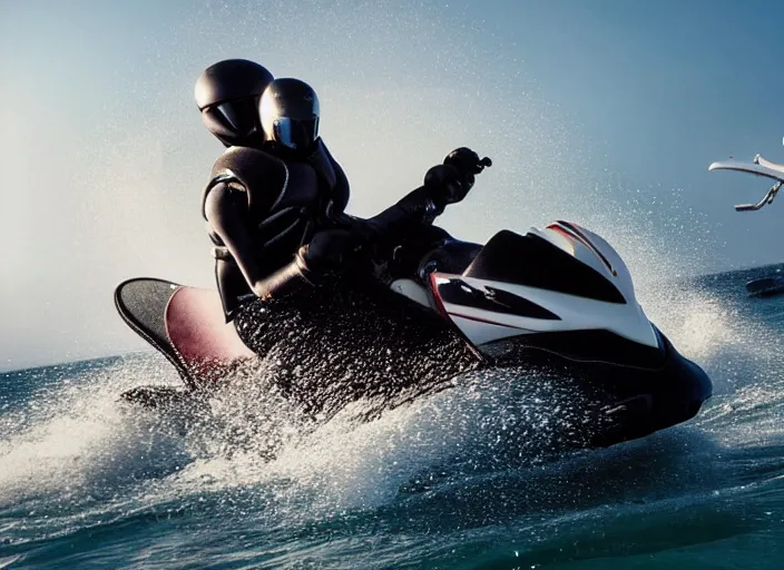 Image similar to film still of xenomorph jet skiing in the new alien movie, 4 k