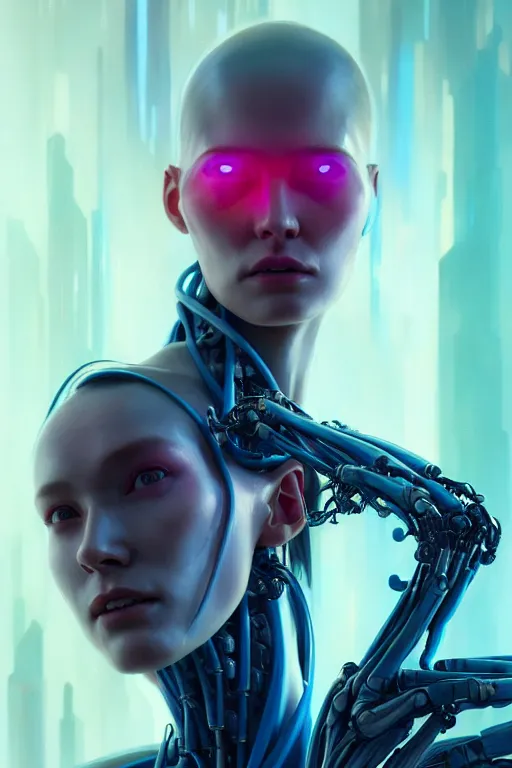 Prompt: a portrait of a beautiful 28th century super cool post-human female, barely human and largely biomechanical machine, hyper-realistic cyberpunk style, artstation, unreal engine, Peter Mohrbacher Takayuki Takeya moody, face by Yanjun Cheng, Irakli Nadar, dramatic cinematic lighting rendered by octane, 8k, detailed, trending on artstation, deviantart google images, pinterest