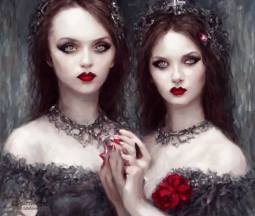 Prompt: Gothic girl portrait by Konstantin Razumov