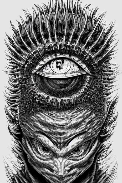 Image similar to eye eye humanoid figure monster, symmetrical, highly detailed, digital art, sharp focus, trending on art station, kentaro miura manga art style