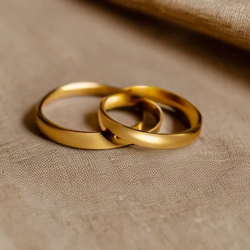 Prompt: gold wedding rings, thin, twist in the middle, white background