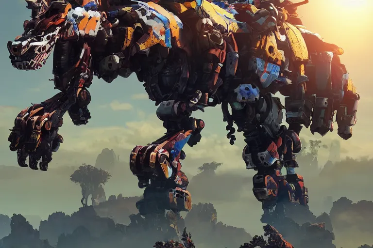 Image similar to grazer machine mecha animal beast robot of horizon forbidden west horizon zero dawn bioluminiscence global illumination ray tracing hdr fanart arstation by sung choi and eric pfeiffer and gabriel garza and casper konefal