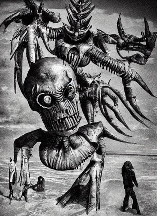 Prompt: the terrible adveniment of Jocantaro in the beach of Torremolinos, H. R. Giger style