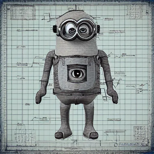 Prompt: anatomy of a minion on a blueprint, intricate detailed,