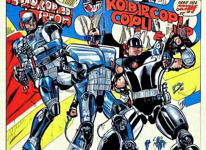 Prompt: robocop civil war, comic book surrealism