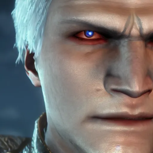 Image similar to Close-up screenshot of Vergil from Devil May Cry in Skyrim