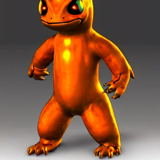 Image similar to cybernetic Charmander, metallic, fiery, glowing, in a cave unreal engine