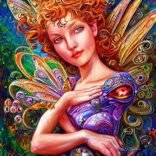 Image similar to portrait of a crab fairy, art by josephine wall, intricately detailed, highly detailed, fantasy, whimsical, trending on artstation