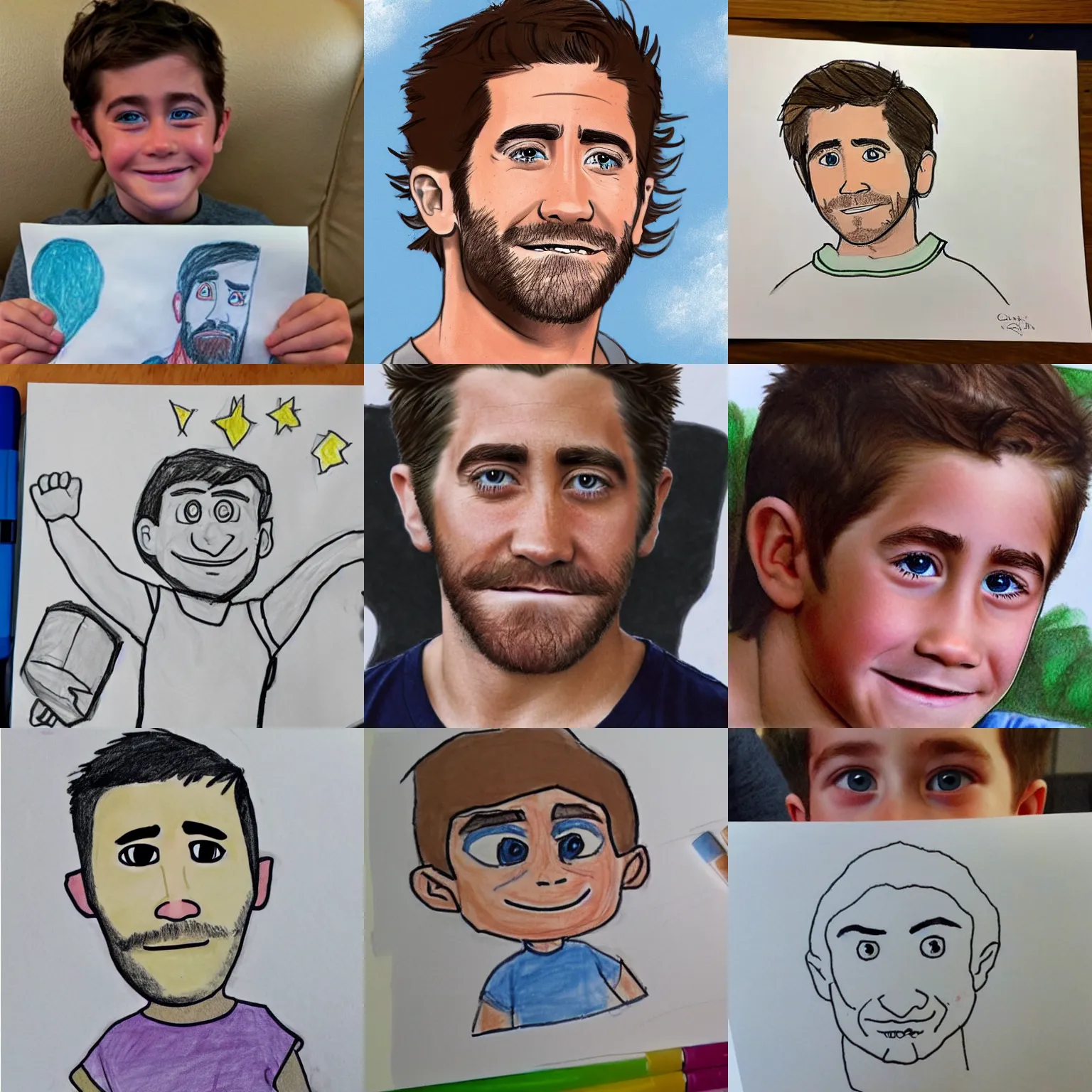 Prompt: a childs drawing of jake gyllenhaal