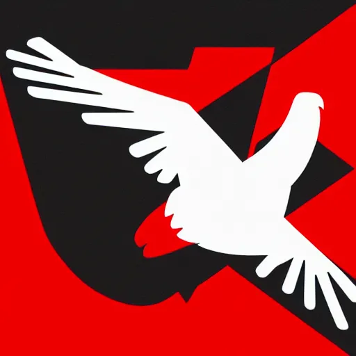 Image similar to geometric white eagle, flying above an open black book, icon, red background, vector, simple logo, cgsociety, artstation