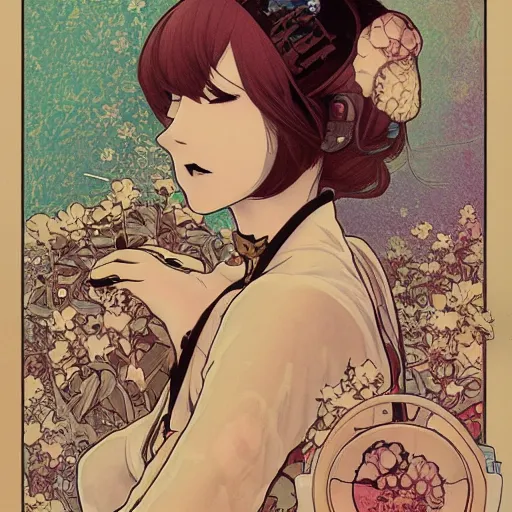 Prompt: anime manga skull portrait girl female star wars leia illustration hyperrealistic art Geof Darrow and will cotton alphonse mucha pop art nouveau