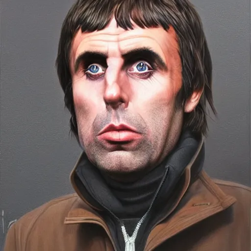 Prompt: Caricature portraits done of Liam Gallagher, realistic, hyperrealistic, very realistic, highly detailed, very detailed, extremely detailed, detailed, oil painting, digital art, trending on artstation