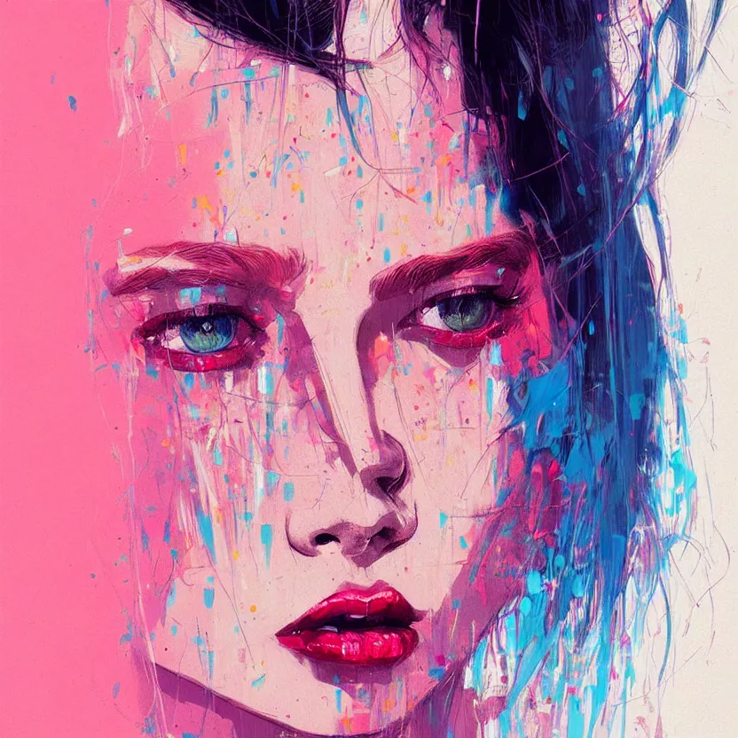 Image similar to close up portrait painting of a female in nineties street styling, concept art, intricate details, aesthetically pleasing pastel colors, art by conrad roset, impressionism, portrait