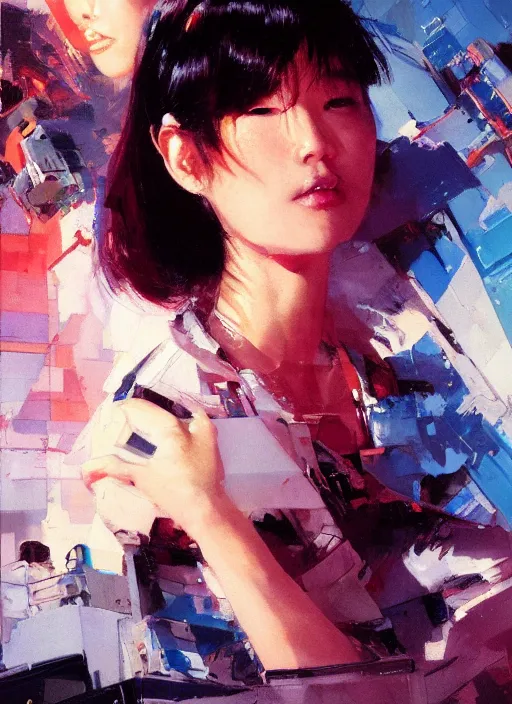 Prompt: Lee Jin-Eun by John Berkey and Vincent Di Fate, rule of thirds, seductive look, beautiful, in intergalactic hq, ethereal lighting, smooth, visually stunning