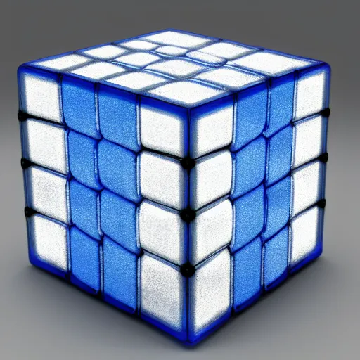 Image similar to cube made out of ( blue marbles ) and ( steel rods ), grid structure, octane render, studio photo