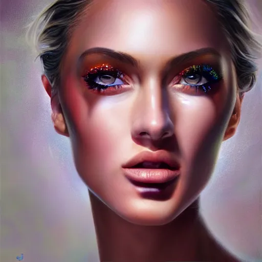 Image similar to hyperrealistic oil painting of electric woman, cute - fine - face, pretty face, oil slick hair, realistic shaded perfect face, extremely fine details, realistic shaded lighting, dynamic background, artgerm, 8 k ultra realistic, highly detailed, art by joi rudin