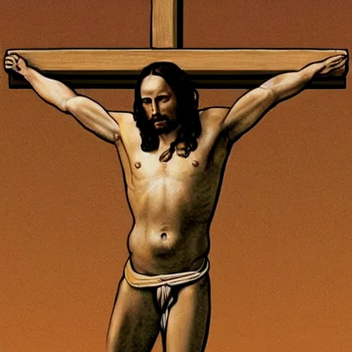 Prompt: Elon musk as jesus christ, crucified on mars, painting in the style of Leonardo Da Vinci