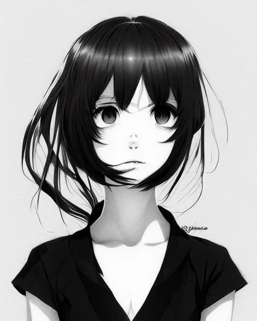 Image similar to portrait of cute girl, illustration concept art, anime, manga, pencil sketch, black and white trending pixiv fanbox, art by ilya kuvshinov and ghibli