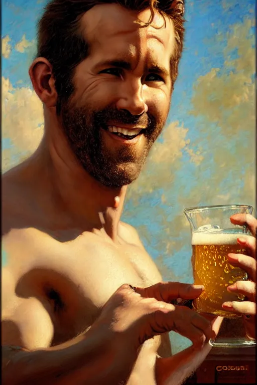 Image similar to ryan reynolds brewing beer painting by gaston bussiere, craig mullins, j. c. leyendecker, tom of finland