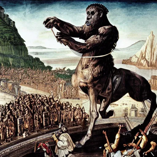 Prompt: the assassination of julius caesar as planet of the apes highly detailed concept art