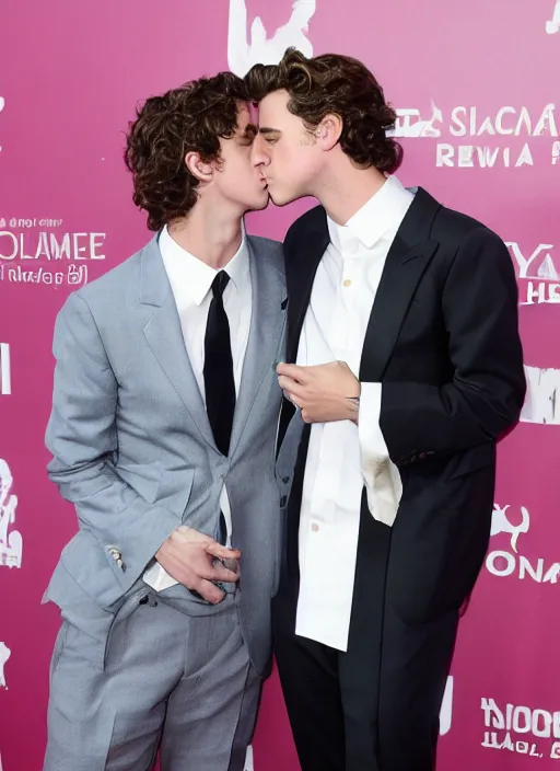 Image similar to photo of Timothee Chalamet kissing boyfriend Armie Hammer in LA