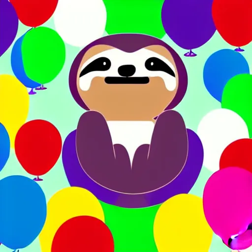 Prompt: book illustration of a sloth holding balloons, book illustration, colorful, white background, colorful image