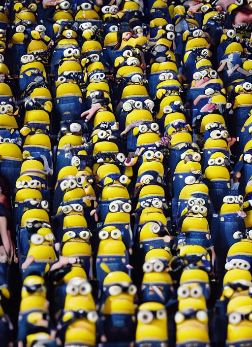 Image similar to hyperrealistic and heavy detailed balenciaga runway show of minions, leica sl 2 5 0 mm, vivid color, high quality, high textured, real life