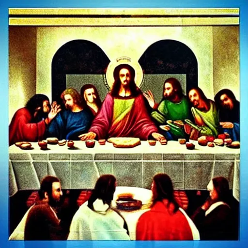 Prompt: “ eating mcdonalds at the last supper ”