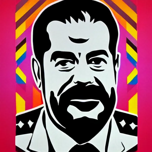 Image similar to Synthwave geometrical art of Saddam Hussein