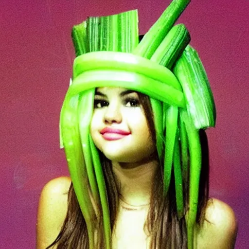 Image similar to selena gomez as a piece of celery