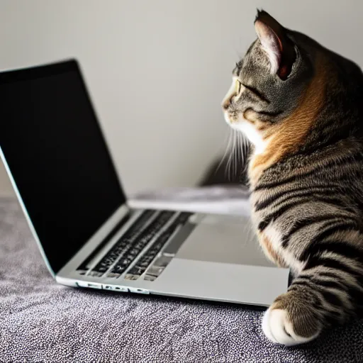 Prompt: A cat on a laptop, EOS-1D, f/1.4, ISO 200, 1/160s, 8K, RAW, unedited, symmetrical balance, in-frame